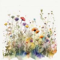 gratuit Prairie fleurs aquarelle et pastel Couleur sur blanc Contexte , produire ai photo