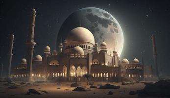 3d illustration de incroyable architecture conception de musulman mosquée Ramadan concept, illustration de incroyable architecture conception de musulman mosquée Ramadan concept, produire ai photo