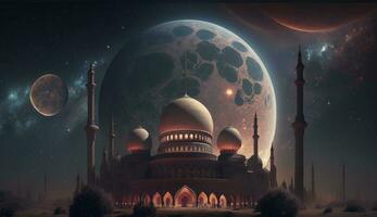 incroyable architecture conception de musulman mosquée Ramadan concept, illustration de incroyable architecture conception de musulman mosquée Ramadan concept, produire ai photo