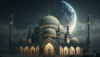 3d illustration de incroyable architecture conception de musulman mosquée Ramadan concept, illustration de incroyable architecture conception de musulman mosquée Ramadan concept, produire ai photo