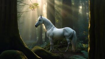 blanc cheval dans le champ ai généré photo