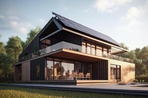 moderne maison avec solaire panneaux génératif ai photo