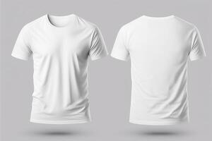 photo réaliste Masculin blanc t-shirts avec copie espace, de face et retour voir. ai généré