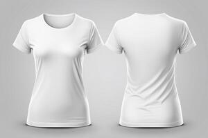 photo réaliste femelle blanc t-shirts avec copie espace, de face et retour voir.