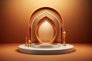 3d luxueux et élégant thème islamique podium pour produit afficher, Ramadan podium. ai généré photo