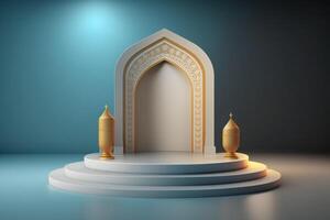 3d luxueux et élégant thème islamique podium pour produit afficher, Ramadan podium. ai généré photo