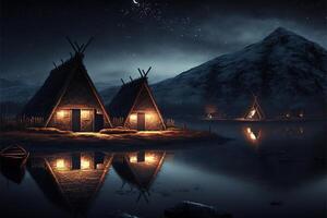 viking Maisons dans une viking paysage par ai généré photo
