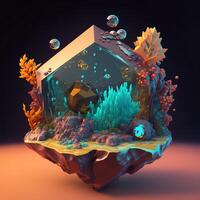 récolte mana cristaux sur une flottant île par ai généré photo
