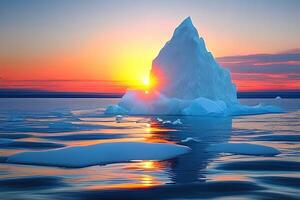 iceberg dans le océan lever du soleil ou le coucher du soleil par ai généré photo