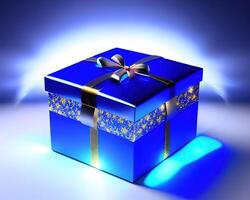 cadeau boîte avec magique brillant lumière par ai généré photo