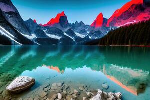 braies Lac avec Seekofel monter sur Contexte par ai généré photo