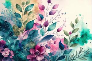 magnifique aquarelle floral Contexte par ai généré photo