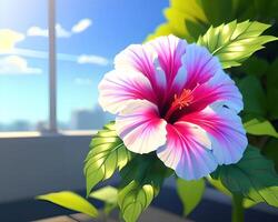 un iridescent hibiscus par Yusuke murata et makoto Shinkaï par ai généré photo