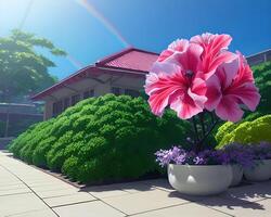 un iridescent hibiscus par Yusuke murata et makoto Shinkaï par ai généré photo