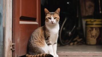 une charmant et duveteux blanc chaton séance bas, ai généré art travail photo