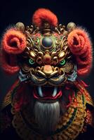 une traditionnel chinois Lion danse. génératif ai. photo