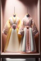 enfants hanfu sur afficher à le afficher armoire. génératif ai. photo