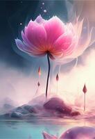 numérique art de longue tige rose lotus composé de couleur. génératif ai. photo