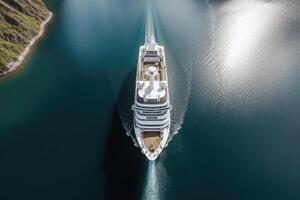 grand croisière navire dans fjords. tourisme vacances et été en voyageant. génératif ai photo