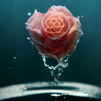 Rose sur l'eau éclaboussure. génératif ai photo