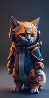 mini mignonne hyper réaliste futur bâton martien chat palier astronautes veste Orange Couleur ai génératif photo