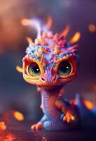 mignonne dragon fabriqué de Feu Pixar style. génératif ai. photo