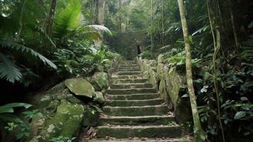 escalier dans le jungle de Ubud, Bali, Indonésie ai généré photo