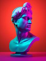 grec statue dans néon couleurs ai généré photo