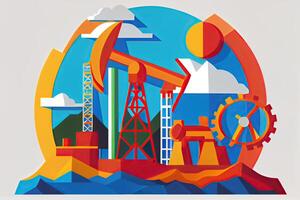 illustration pétrole et gaz plante avec livraison chargement Dock à traitement crépusculaire pétrole produit bâtiment de chimique pétrole usine, lourd industriel secteur. génératif ai photo