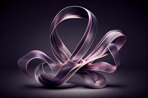 une magnifiquement lié violet soie ruban cadeau arc sur une foncé Contexte. génératif ai photo