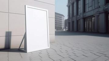 génératif ai, réaliste blanc affiche moquer en haut Vide sur minimaliste arrière-plan, ouvrages d'art modèle photo