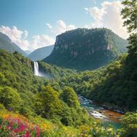 magnifique vue de une cascade à l'intérieur le jungle ai génératif photo