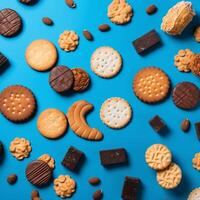 une bleu et blanc biscuit avec le mot biscuits sur il ai génératif photo