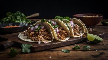 mexicain américain porc carnitas tacos. illustration ai génératif photo