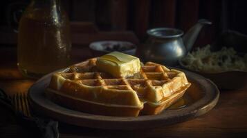 gaufre avec beurre et érable sirop illustration ai génératif photo