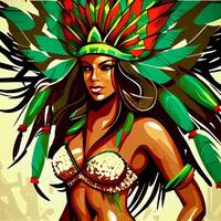 Rio de janeiro carnaval fête illustration génératif ai, fermer femme dans tropical exotique Festival costume. stylisé art de une brésilien samba Danseur photo