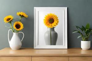 minimal blanc image Cadre Toile afficher avec fleur dans vase photo