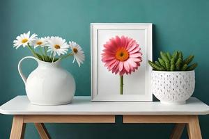 minimal blanc image Cadre Toile afficher avec fleur dans vase photo