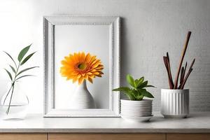 minimal blanc image Cadre Toile afficher avec fleur dans vase photo