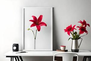 minimal blanc image Cadre Toile afficher avec fleur dans vase photo