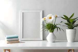 minimal blanc image Cadre Toile afficher avec fleur dans vase photo