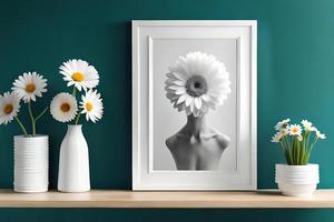 minimal blanc image Cadre Toile afficher avec fleur dans vase photo