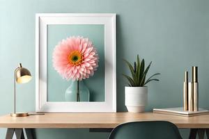 minimal blanc image Cadre Toile afficher avec fleur dans vase photo