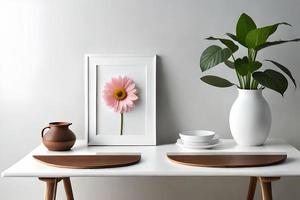 minimal blanc image Cadre Toile afficher avec fleur dans vase photo