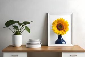 minimal blanc image Cadre Toile afficher avec fleur dans vase photo