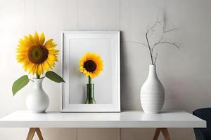 minimal blanc image Cadre Toile afficher avec fleur dans vase photo