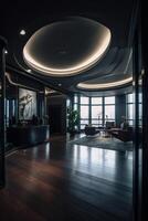 intérieur de une moderne bâtiment établi en utilisant génératif ai photo