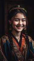 portrait de une Japonais femme établi en utilisant génératif ai photo