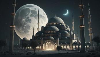 3d illustration de incroyable architecture conception de musulman mosquée Ramadan concept, illustration de incroyable architecture conception de musulman mosquée Ramadan concept, produire ai photo