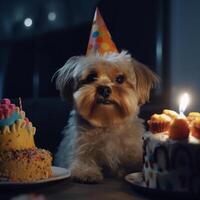 mignonne marrant anniversaire chien. illustration ai génératif photo